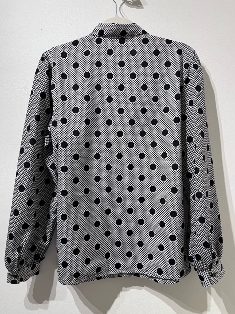 Vintage Jonquil Judy Bond Black and White Polka Dot Tie-Neck Blouse Size Large - Picture 5 of 5